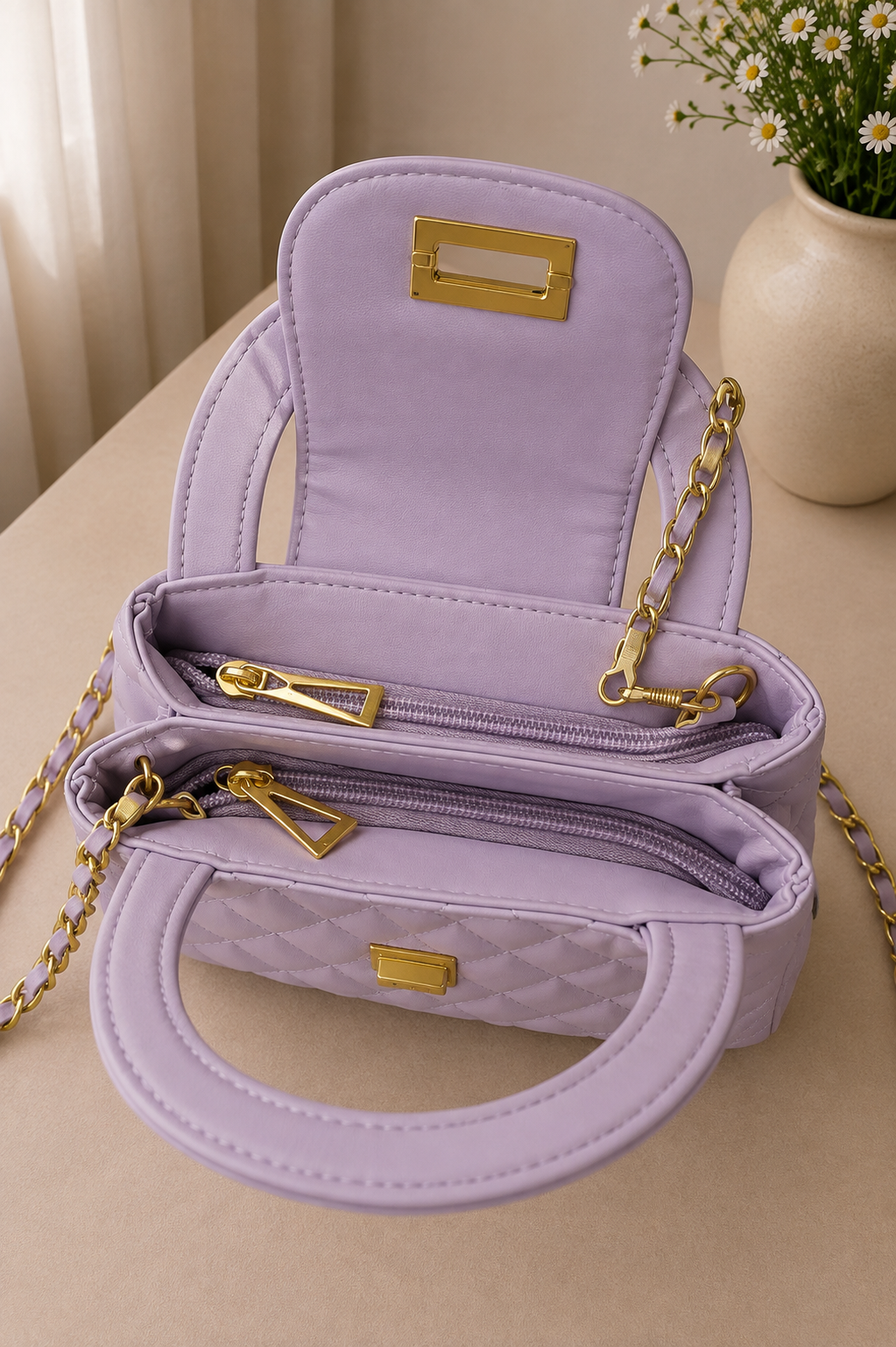 Mira Quilted Crossbody Bag - Lilac