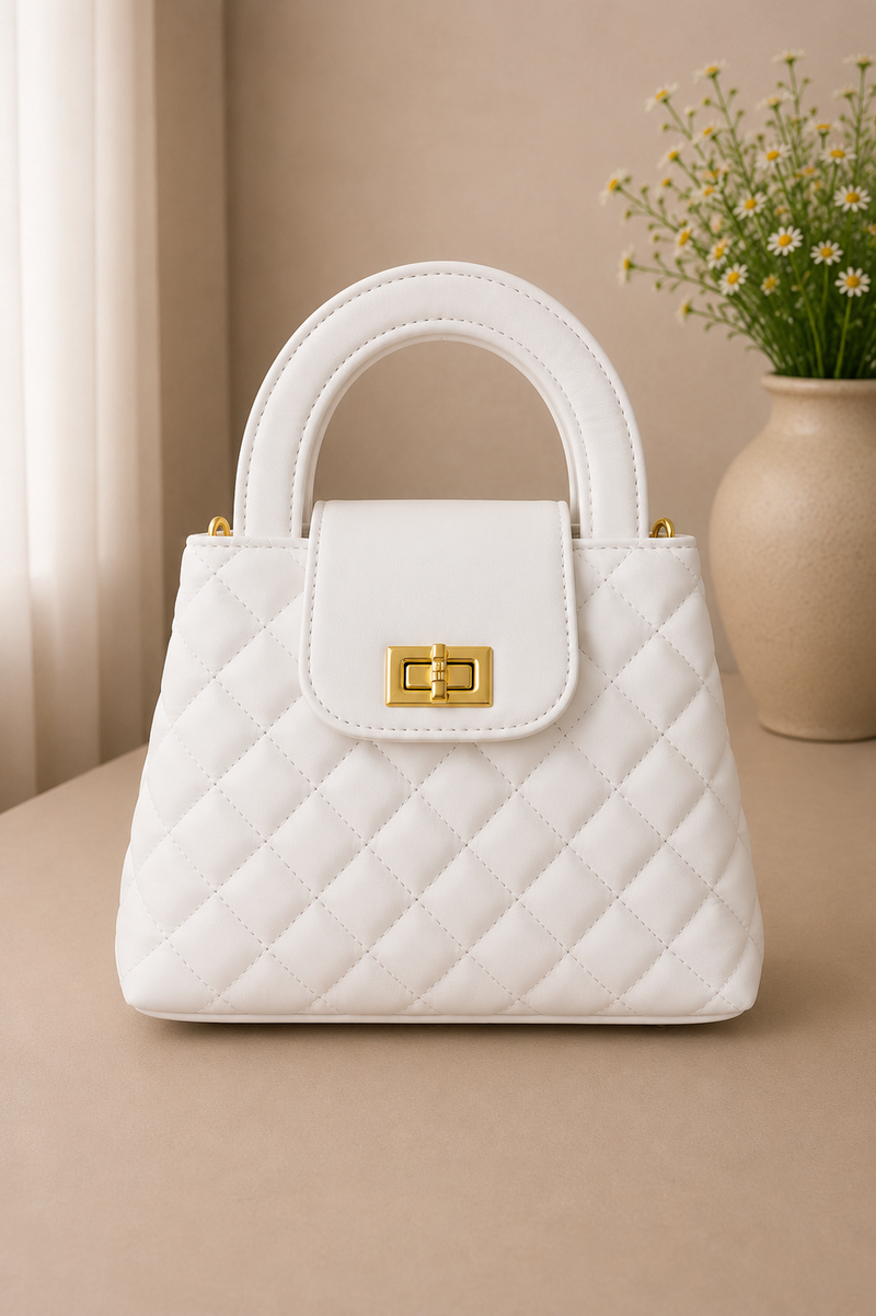 Mira Quilted Crossbody Bag - White