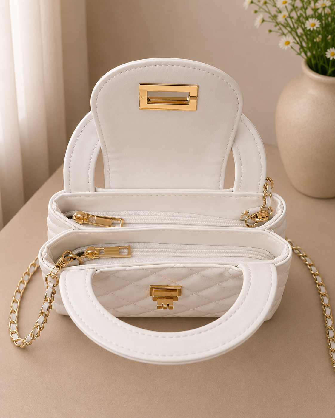 Mira Quilted Crossbody Bag - White