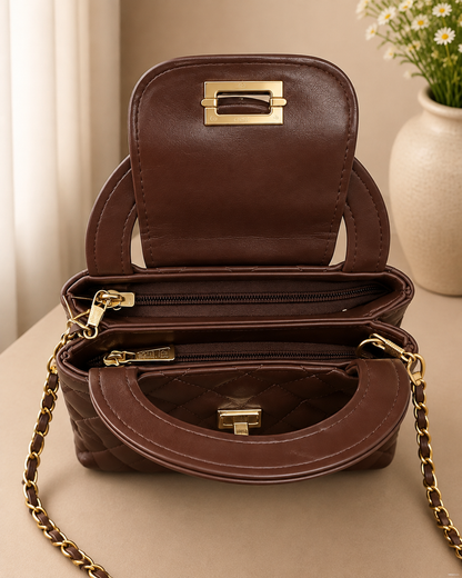 Mira Quilted Crossbody Bag - Brown
