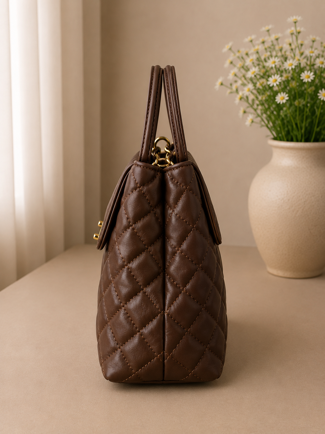 Mira Quilted Crossbody Bag - Brown