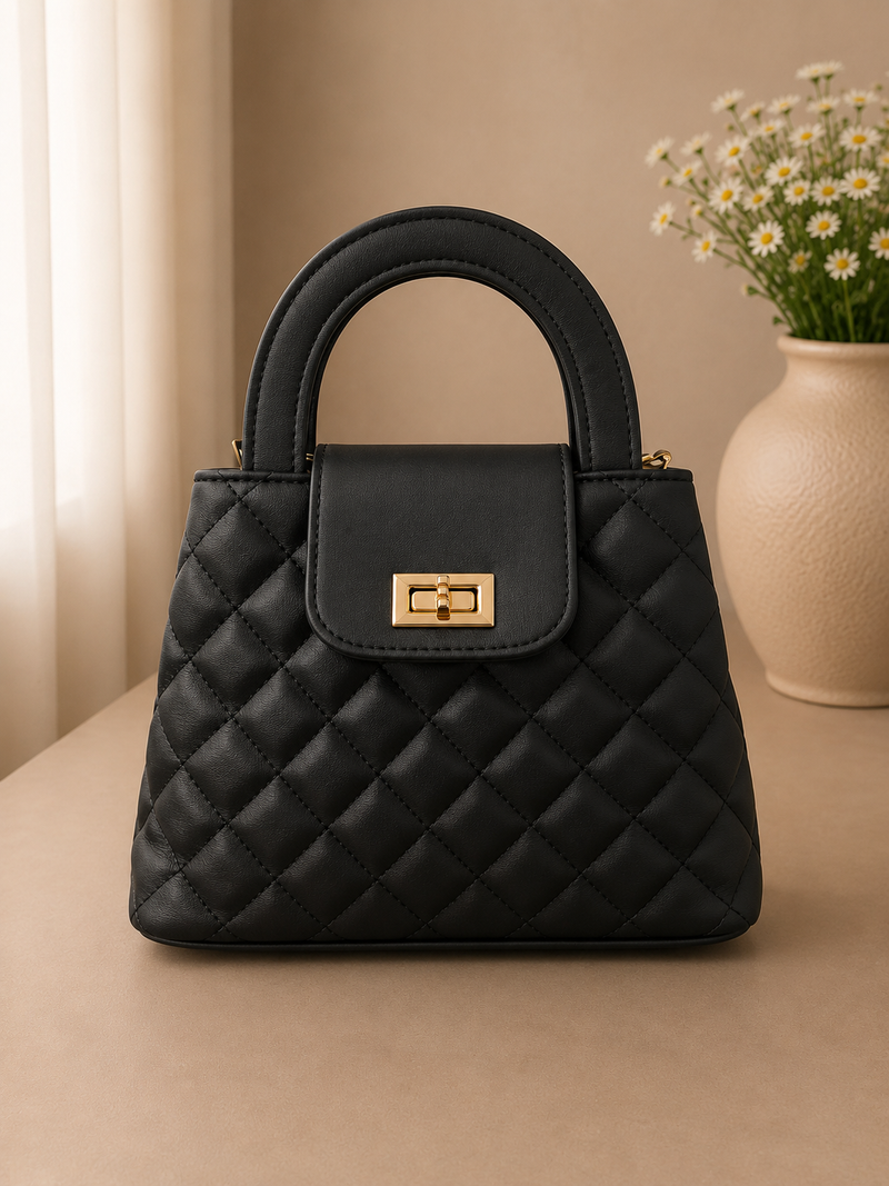 Mira Quilted Crossbody Bag - Black