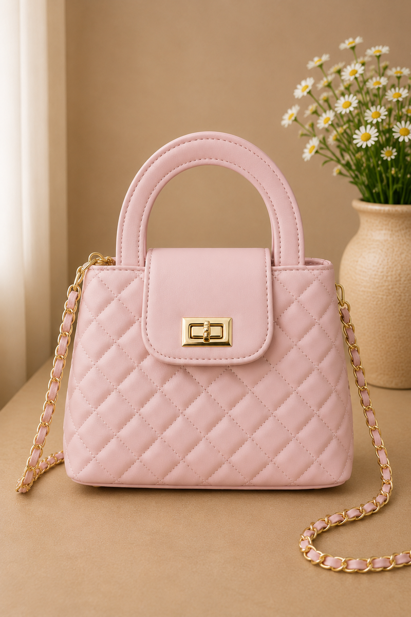 Mira Quilted Crossbody Bag - Pink