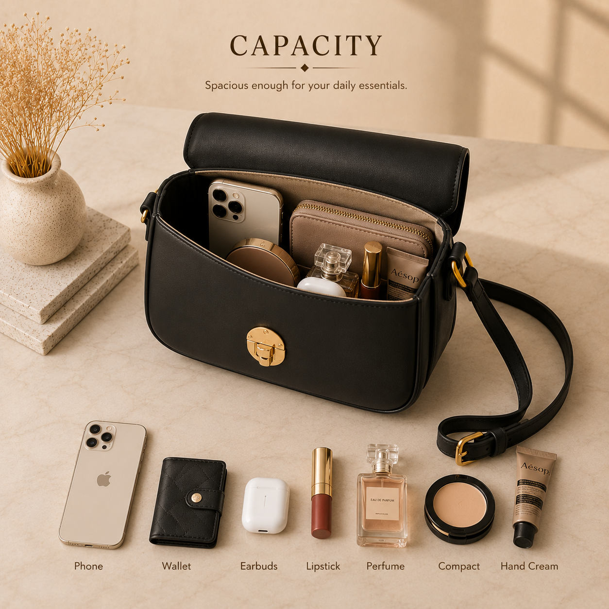 Luna Lock Shoulder Bag - Black